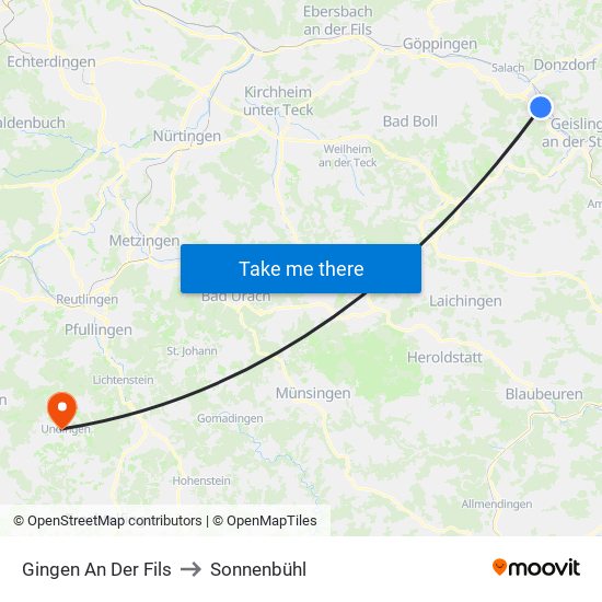 Gingen An Der Fils to Sonnenbühl map