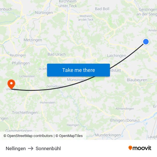 Nellingen to Sonnenbühl map