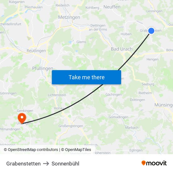 Grabenstetten to Sonnenbühl map