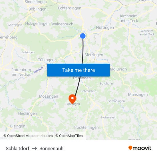 Schlaitdorf to Sonnenbühl map