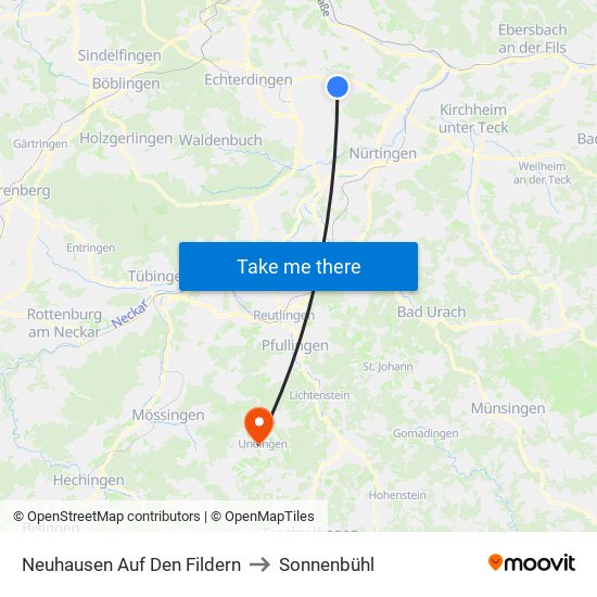 Neuhausen Auf Den Fildern to Sonnenbühl map