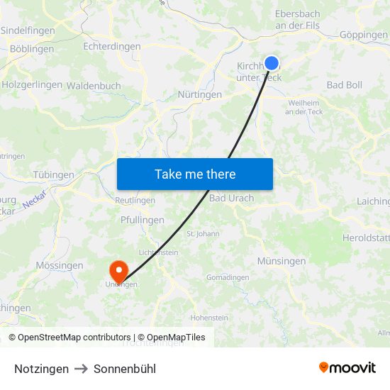 Notzingen to Sonnenbühl map