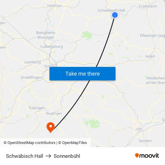 Schwäbisch Hall to Sonnenbühl map