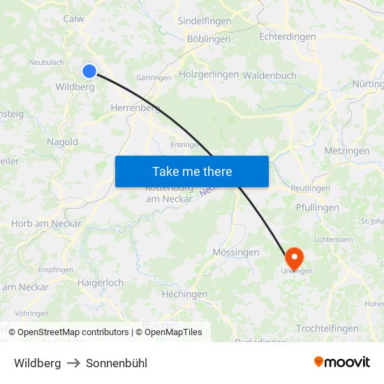 Wildberg to Sonnenbühl map