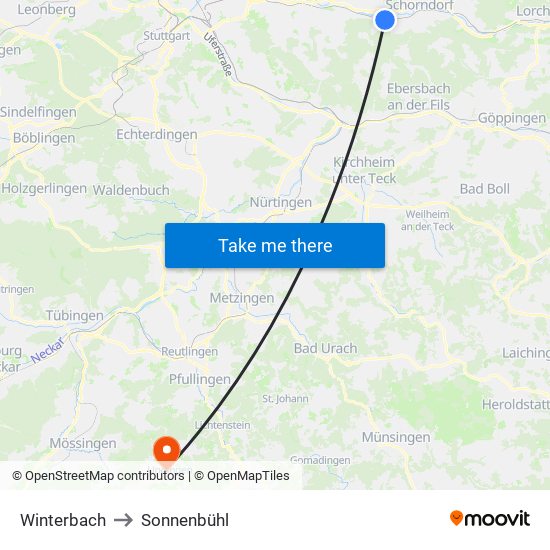 Winterbach to Sonnenbühl map