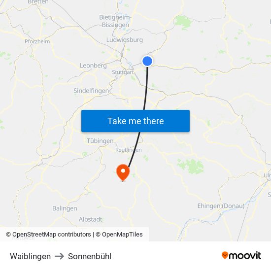 Waiblingen to Sonnenbühl map