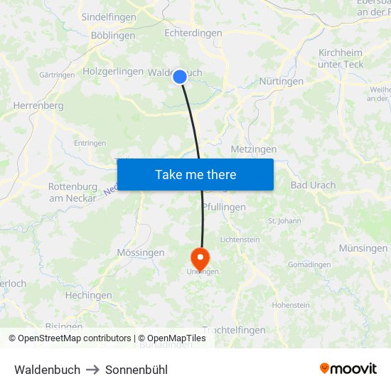 Waldenbuch to Sonnenbühl map