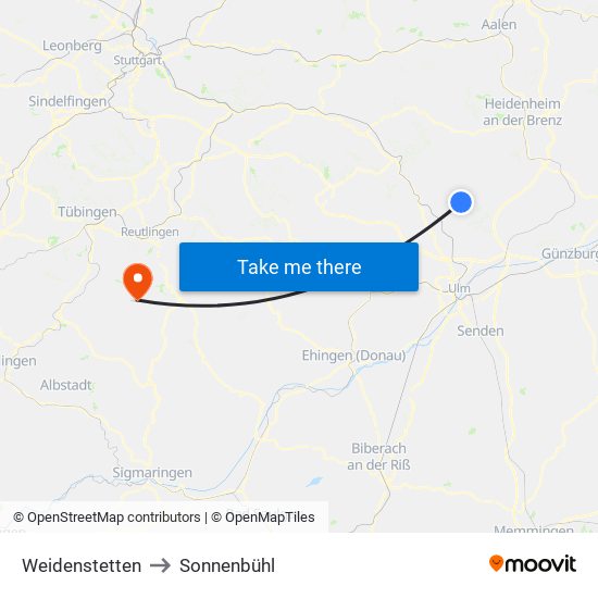 Weidenstetten to Sonnenbühl map