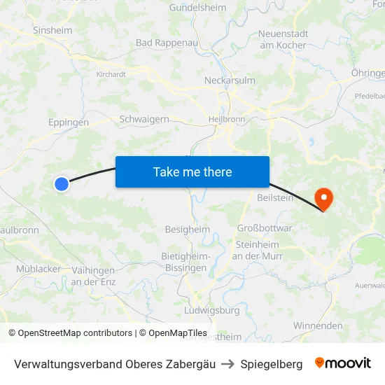 Verwaltungsverband Oberes Zabergäu to Spiegelberg map