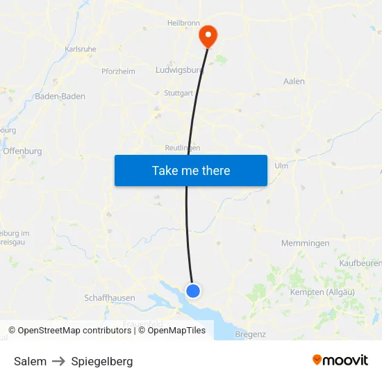 Salem to Spiegelberg map