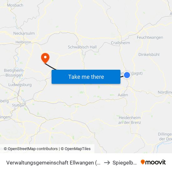Verwaltungsgemeinschaft Ellwangen (Jagst) to Spiegelberg map