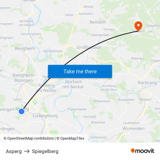 Asperg to Spiegelberg map