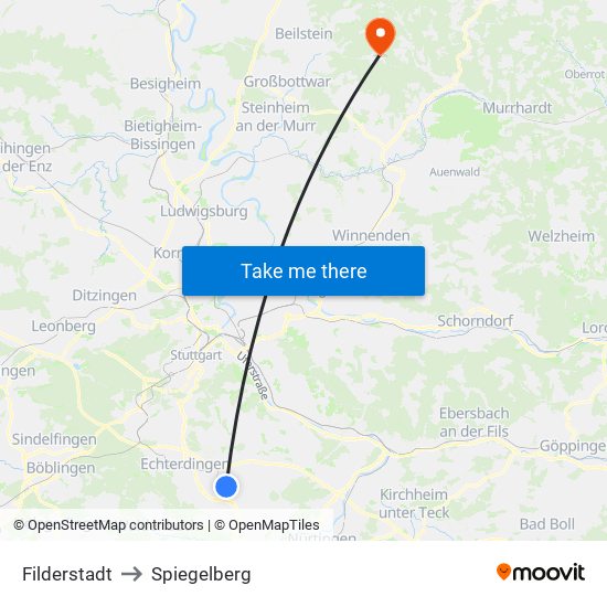 Filderstadt to Spiegelberg map