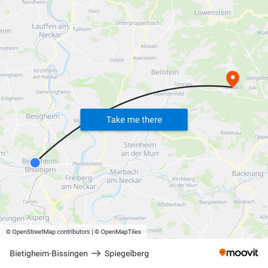 Bietigheim-Bissingen to Spiegelberg map