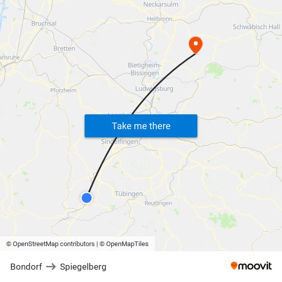 Bondorf to Spiegelberg map