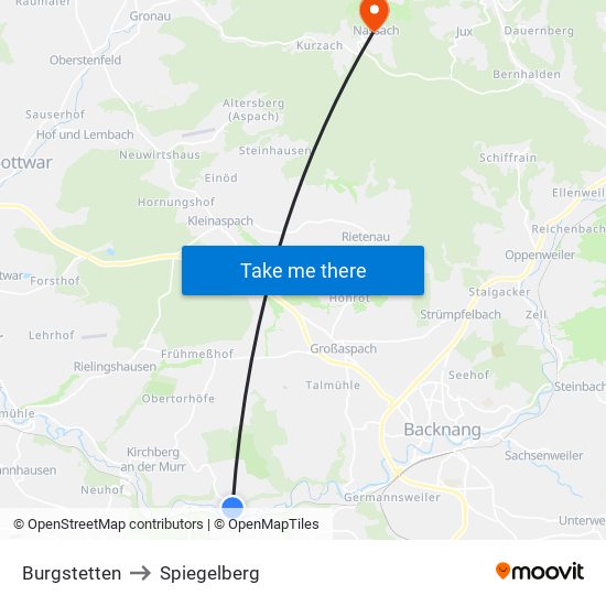 Burgstetten to Spiegelberg map