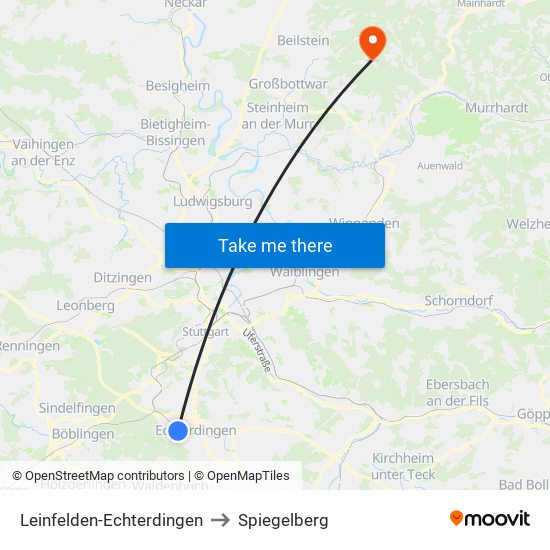 Leinfelden-Echterdingen to Spiegelberg map