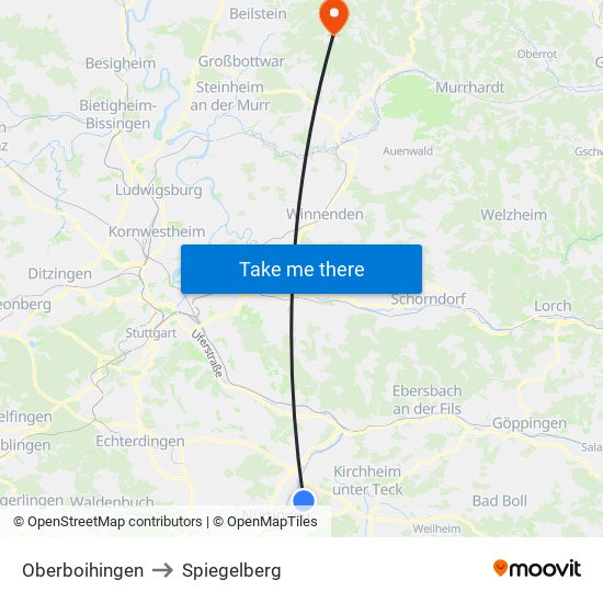Oberboihingen to Spiegelberg map