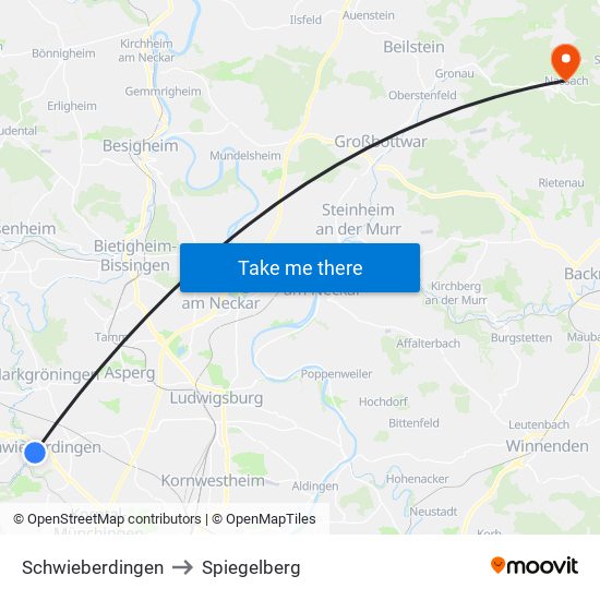 Schwieberdingen to Spiegelberg map