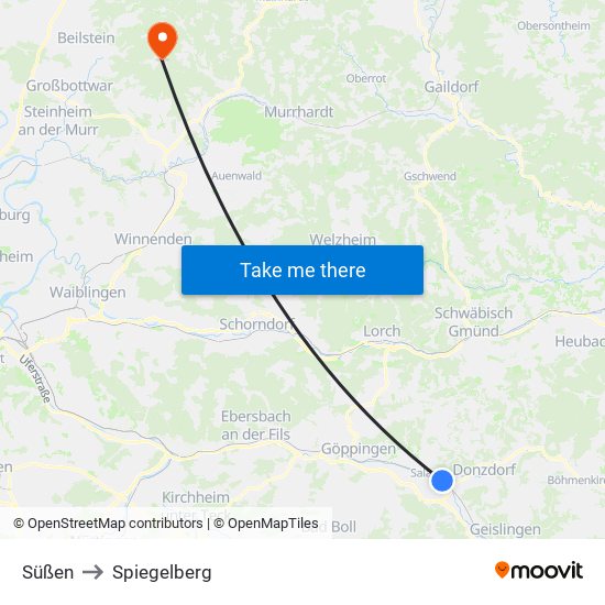Süßen to Spiegelberg map