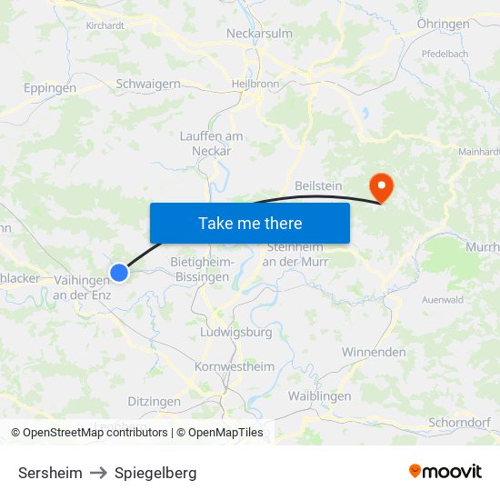 Sersheim to Spiegelberg map