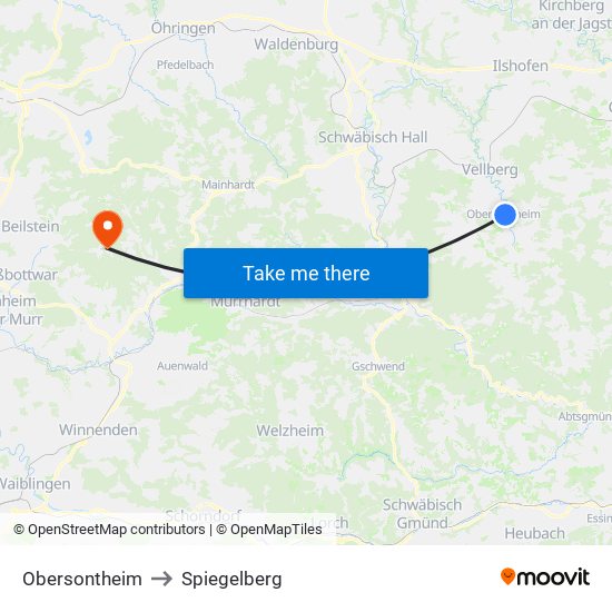 Obersontheim to Spiegelberg map