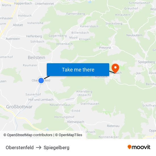 Oberstenfeld to Spiegelberg map
