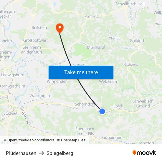 Plüderhausen to Spiegelberg map