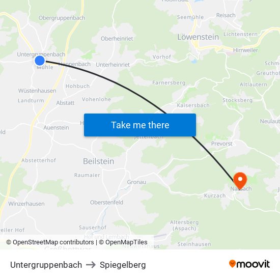 Untergruppenbach to Spiegelberg map