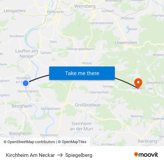 Kirchheim Am Neckar to Spiegelberg map