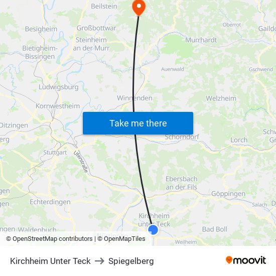 Kirchheim Unter Teck to Spiegelberg map