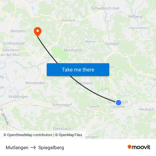 Mutlangen to Spiegelberg map
