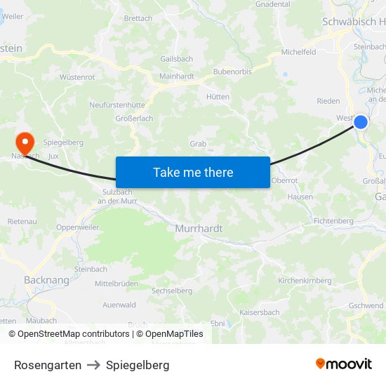 Rosengarten to Spiegelberg map