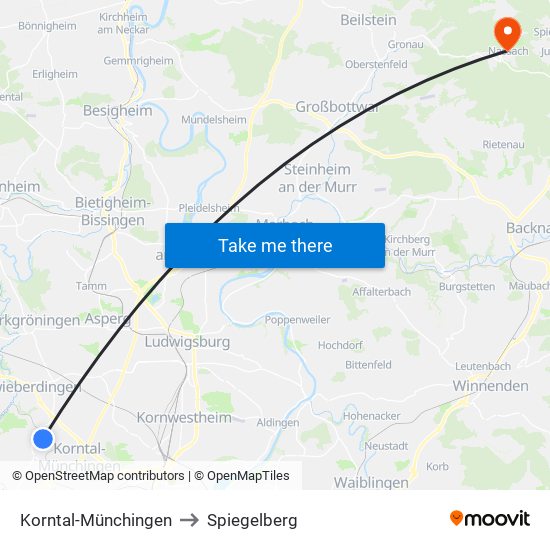 Korntal-Münchingen to Spiegelberg map