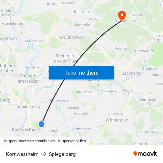 Kornwestheim to Spiegelberg map