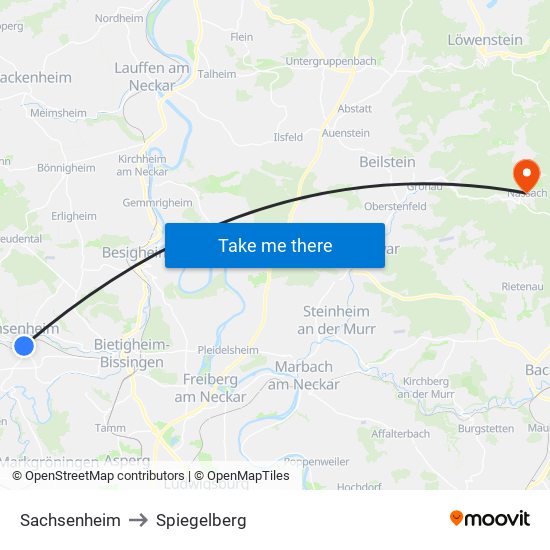 Sachsenheim to Spiegelberg map