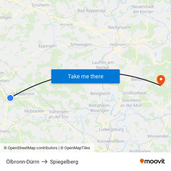 Ölbronn-Dürrn to Spiegelberg map