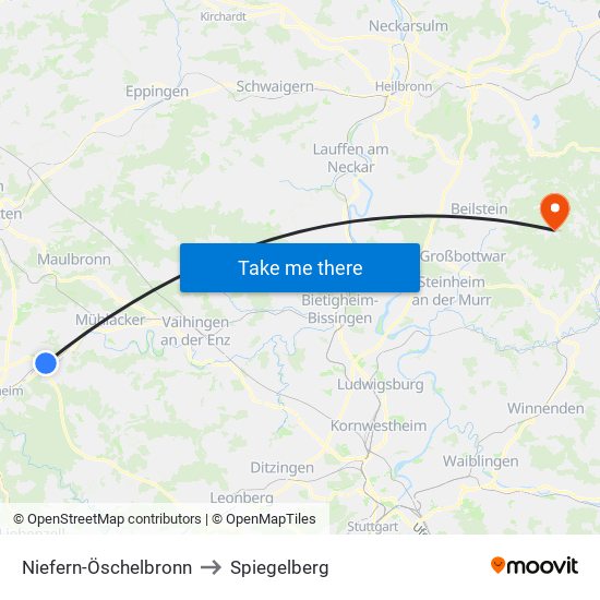 Niefern-Öschelbronn to Spiegelberg map