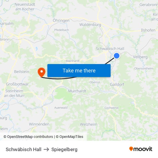 Schwäbisch Hall to Spiegelberg map