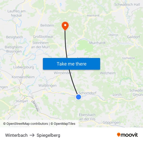 Winterbach to Spiegelberg map