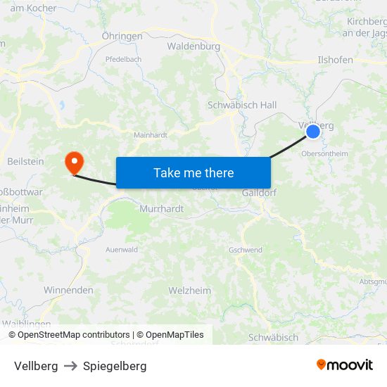 Vellberg to Spiegelberg map