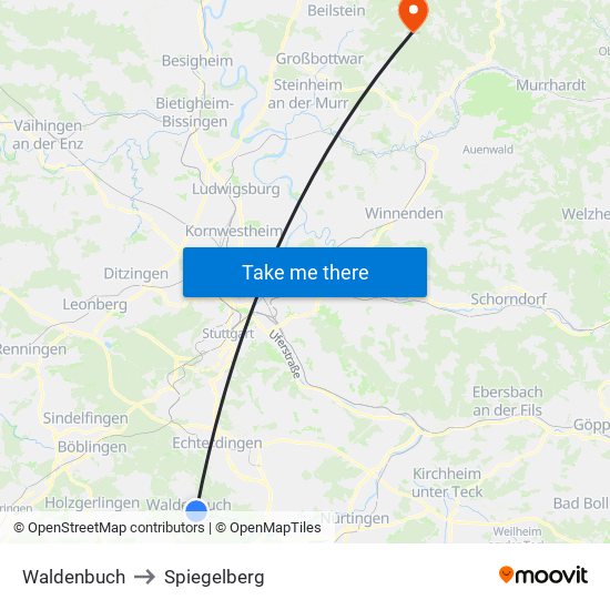 Waldenbuch to Spiegelberg map