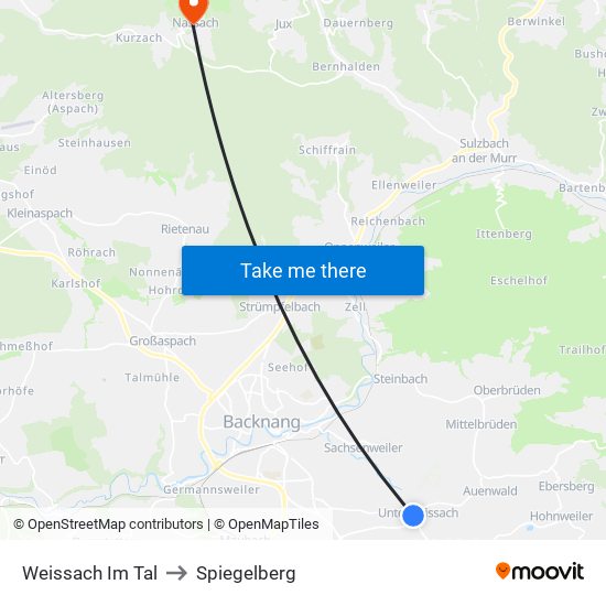 Weissach Im Tal to Spiegelberg map