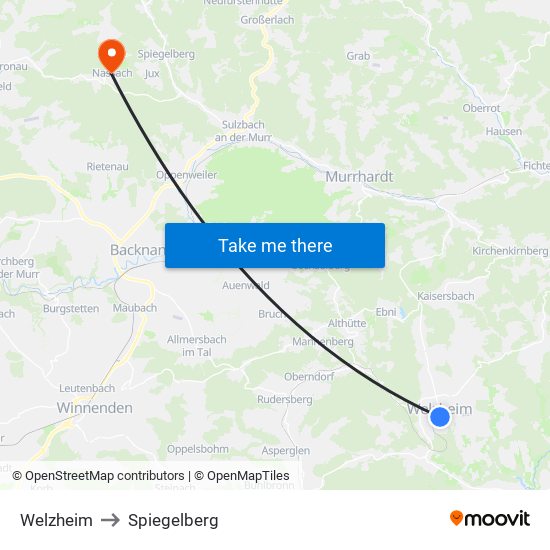 Welzheim to Spiegelberg map