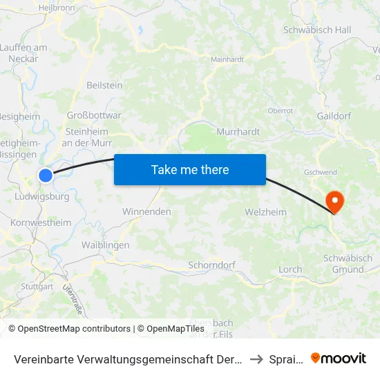 Vereinbarte Verwaltungsgemeinschaft Der Stadt Freiberg am Neckar to Spraitbach map