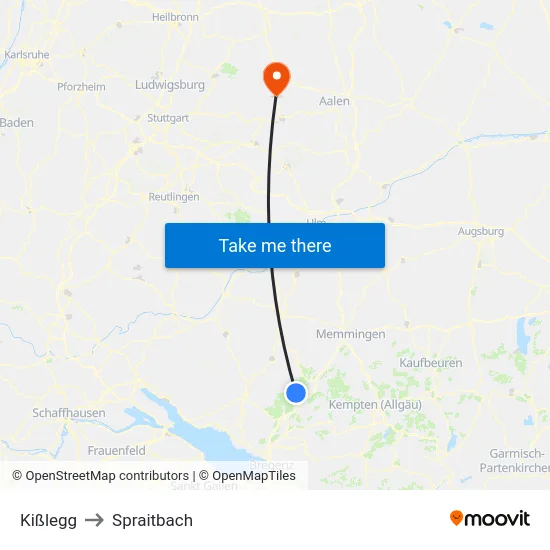 Kißlegg to Spraitbach map