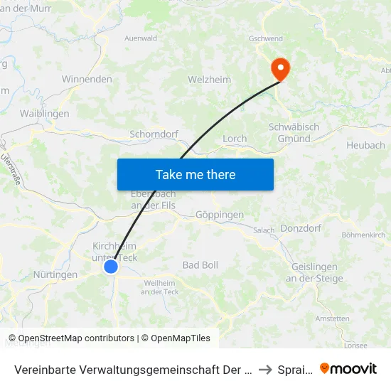 Vereinbarte Verwaltungsgemeinschaft Der Stadt Kirchheim Unter Teck to Spraitbach map