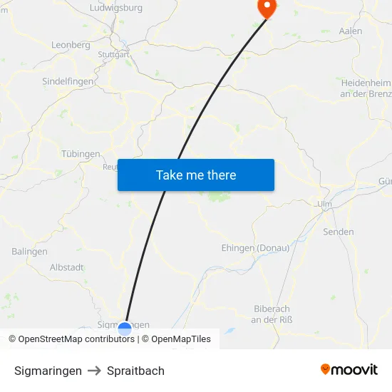 Sigmaringen to Spraitbach map