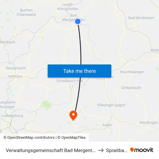 Verwaltungsgemeinschaft Bad Mergentheim to Spraitbach map
