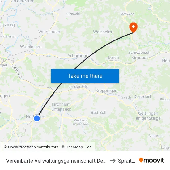 Vereinbarte Verwaltungsgemeinschaft Der Stadt Nürtingen to Spraitbach map